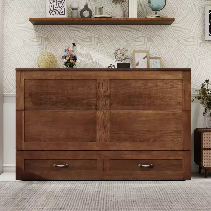 Letto a scomparsa Queen in legno massello con caricabatterie integrato e cassetto robusto