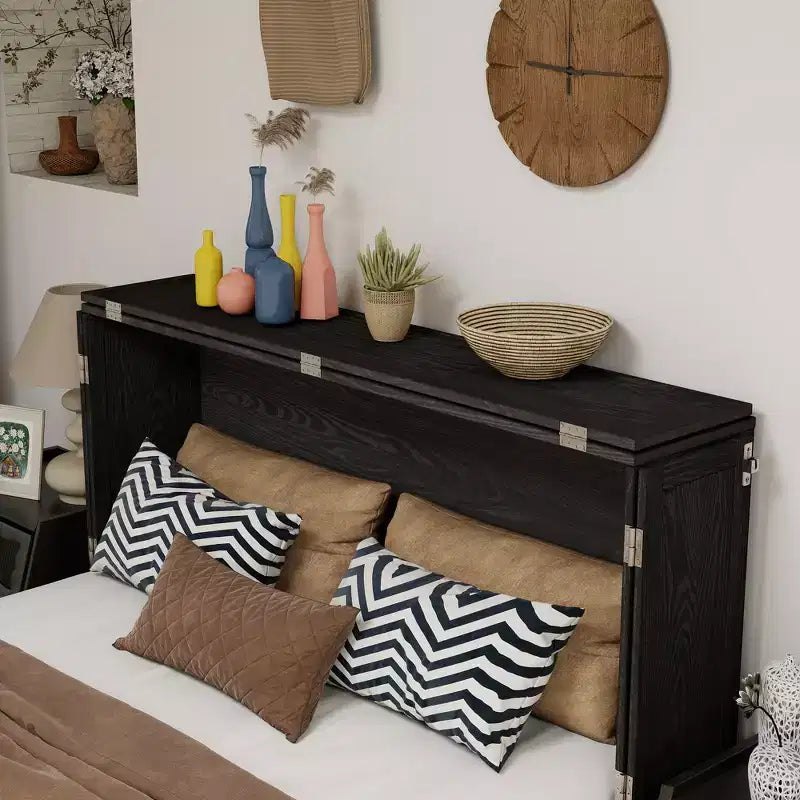 Letto a scomparsa Queen in legno massello con caricabatterie integrato e cassetto robusto