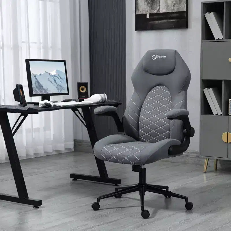 Sedia da ufficio ergonomica con schienale alto e rotelle, sedia da scrivania con braccioli ribaltabili e altezza regolabile, sedia comoda per studio, ufficio, grigio