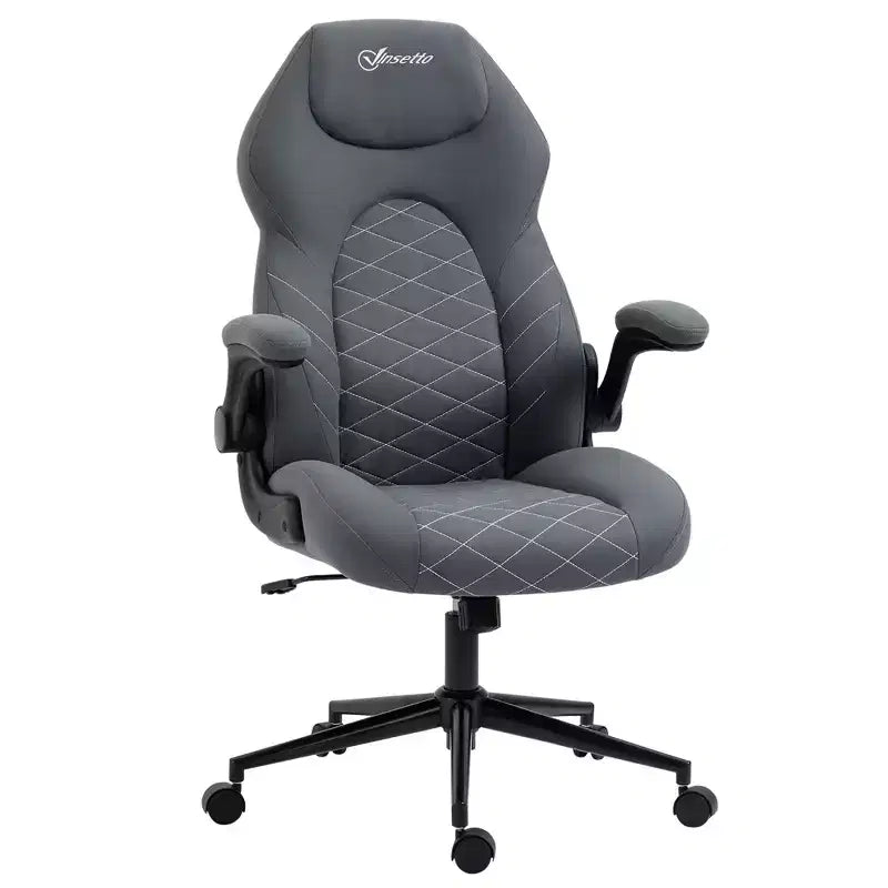 Sedia da ufficio ergonomica con schienale alto e rotelle, sedia da scrivania con braccioli ribaltabili e altezza regolabile, sedia comoda per studio, ufficio, grigio