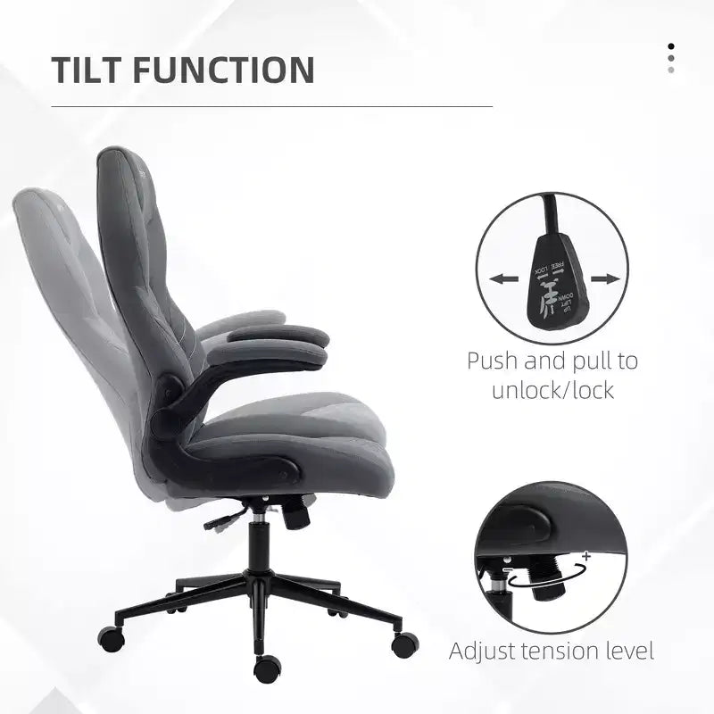 Sedia da ufficio ergonomica con schienale alto e rotelle, sedia da scrivania con braccioli ribaltabili e altezza regolabile, sedia comoda per studio, ufficio, grigio