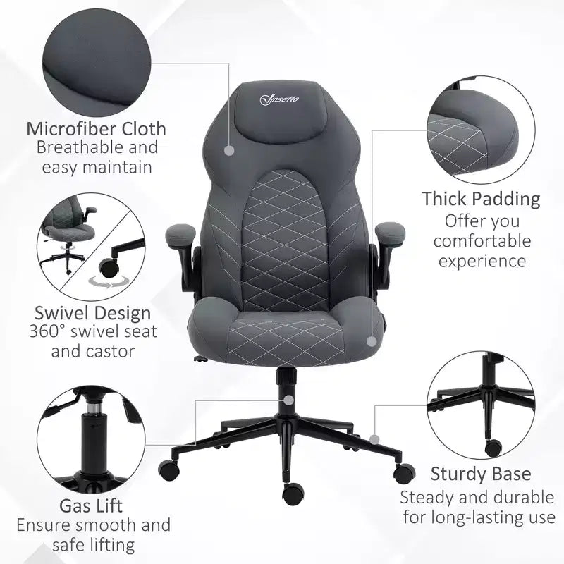 Sedia da ufficio ergonomica con schienale alto e rotelle, sedia da scrivania con braccioli ribaltabili e altezza regolabile, sedia comoda per studio, ufficio, grigio