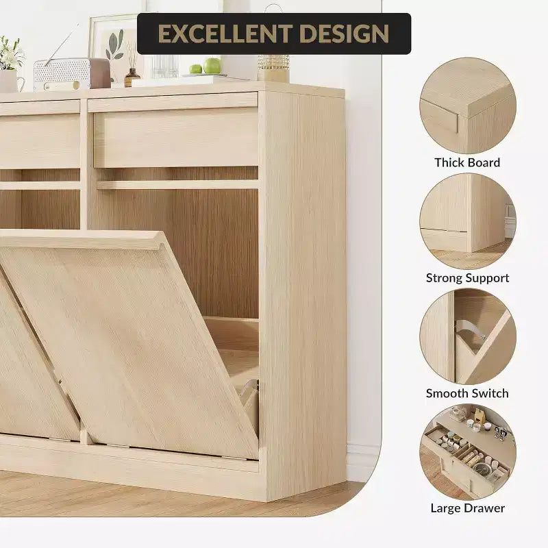 Pattumiera a scomparsa, mobiletto in legno naturale per pattumiere da 37/75 litri, pattumiera moderna a prova di animali domestici