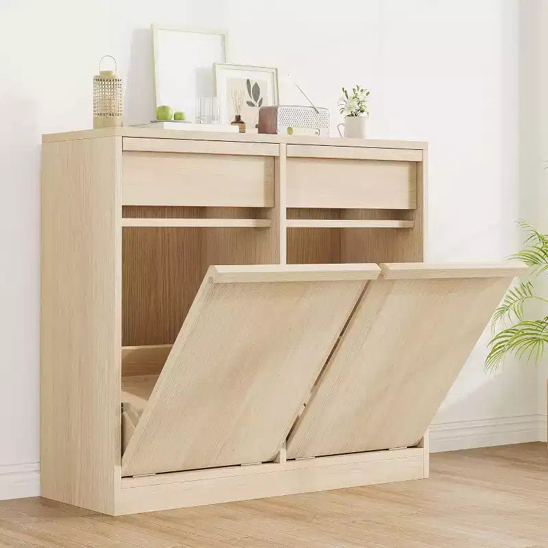 Pattumiera a scomparsa, mobiletto in legno naturale per pattumiere da 37/75 litri, pattumiera moderna a prova di animali domestici
