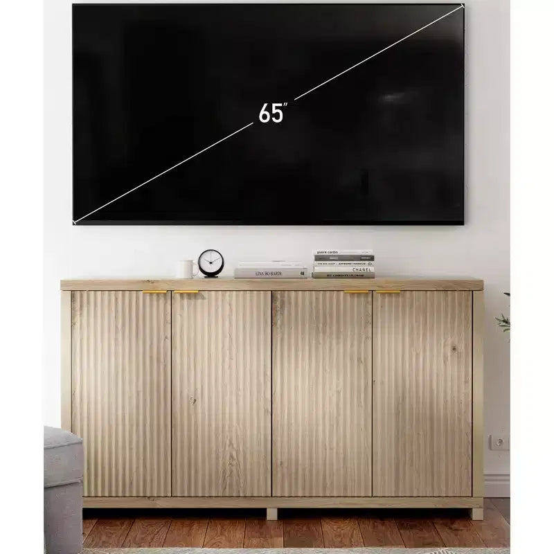 Madia Moderna Scanalata con Contenitore, 4 Ante Ammortizzate, Ripiani Regolabili, Piano Spesso, Gestione Cavi, Credenza Profonda 15,6 per Cucina