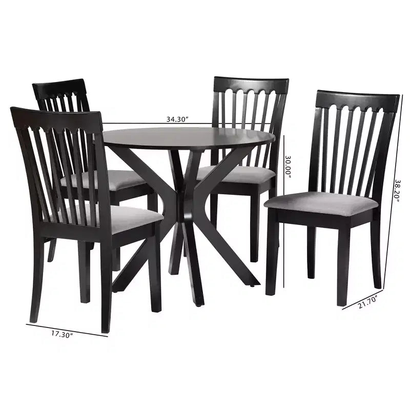 Set da pranzo 5 pezzi Lore in tessuto grigio moderno e legno marrone scuro