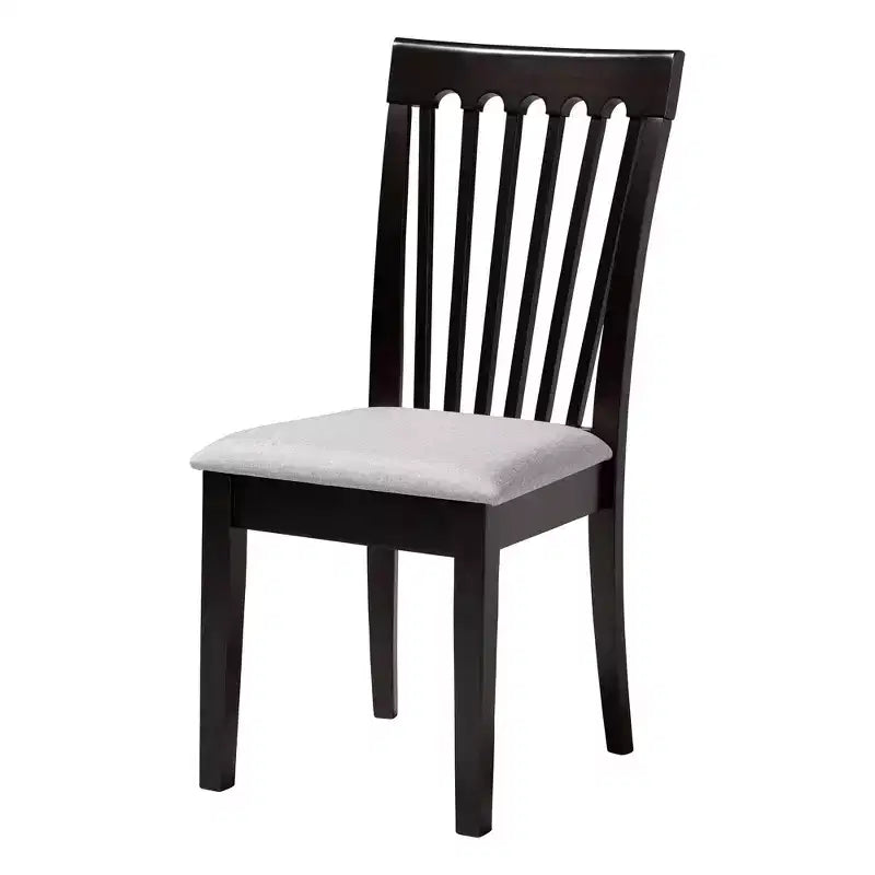 Set da pranzo 5 pezzi Lore in tessuto grigio moderno e legno marrone scuro