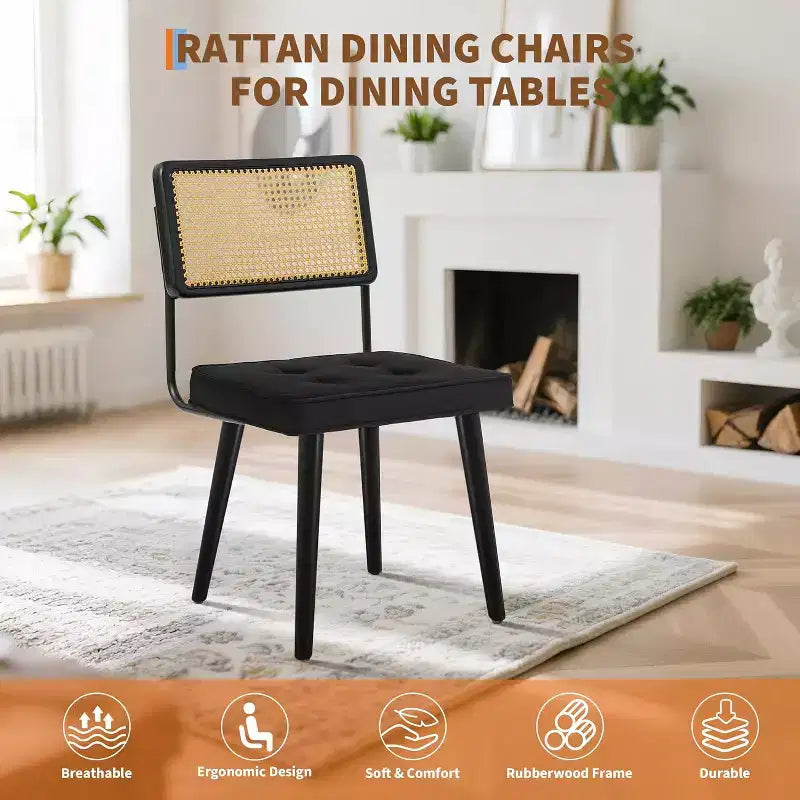 Set di 2 sedie da pranzo, sedie da cucina moderne in stile bohémien con schienale e gambe interamente in legno e seduta imbottita per sala da pranzo
