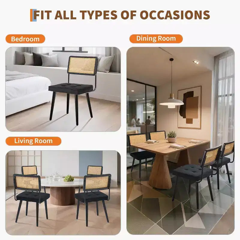 Set di 2 sedie da pranzo, sedie da cucina moderne in stile bohémien con schienale e gambe interamente in legno e seduta imbottita per sala da pranzo