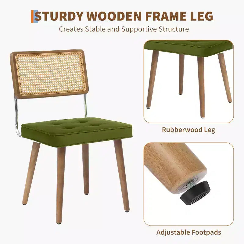 Set di 2 sedie da pranzo, sedie da cucina moderne in stile bohémien con schienale e gambe interamente in legno e seduta imbottita per sala da pranzo
