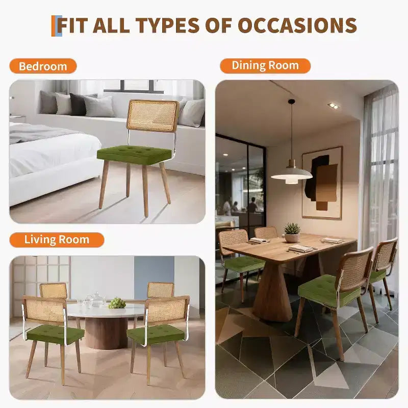 Set di 2 sedie da pranzo, sedie da cucina moderne in stile bohémien con schienale e gambe interamente in legno e seduta imbottita per sala da pranzo