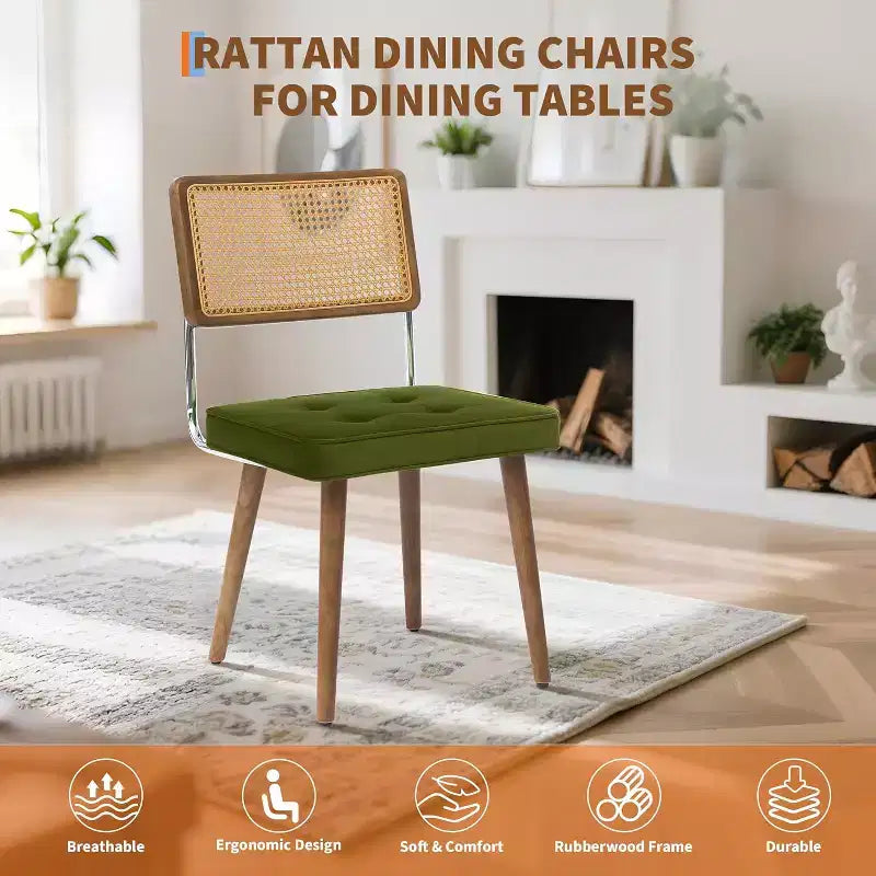 Set di 2 sedie da pranzo, sedie da cucina moderne in stile bohémien con schienale e gambe interamente in legno e seduta imbottita per sala da pranzo