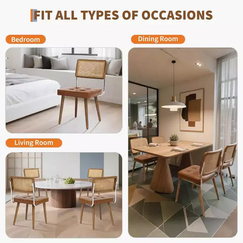Set di 2 sedie da pranzo, sedie da cucina moderne in stile bohémien con schienale e gambe interamente in legno e seduta imbottita per sala da pranzo