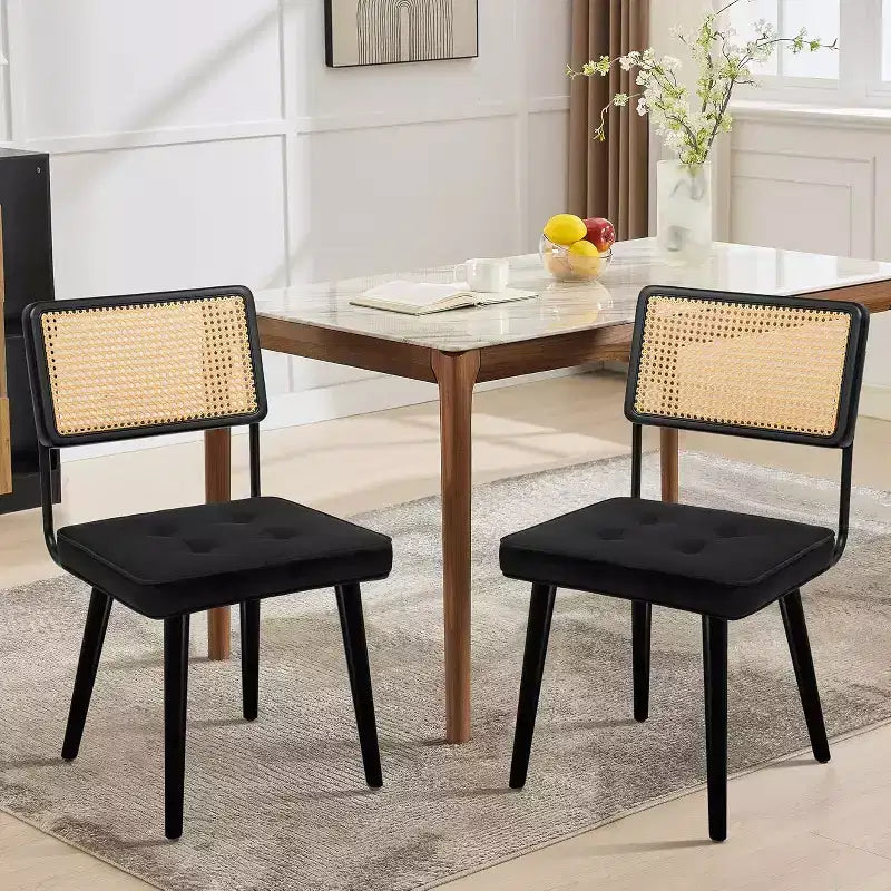Set di 2 sedie da pranzo, sedie da cucina moderne in stile bohémien con schienale e gambe interamente in legno e seduta imbottita per sala da pranzo