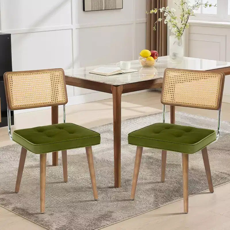 Set di 2 sedie da pranzo, sedie da cucina moderne in stile bohémien con schienale e gambe interamente in legno e seduta imbottita per sala da pranzo