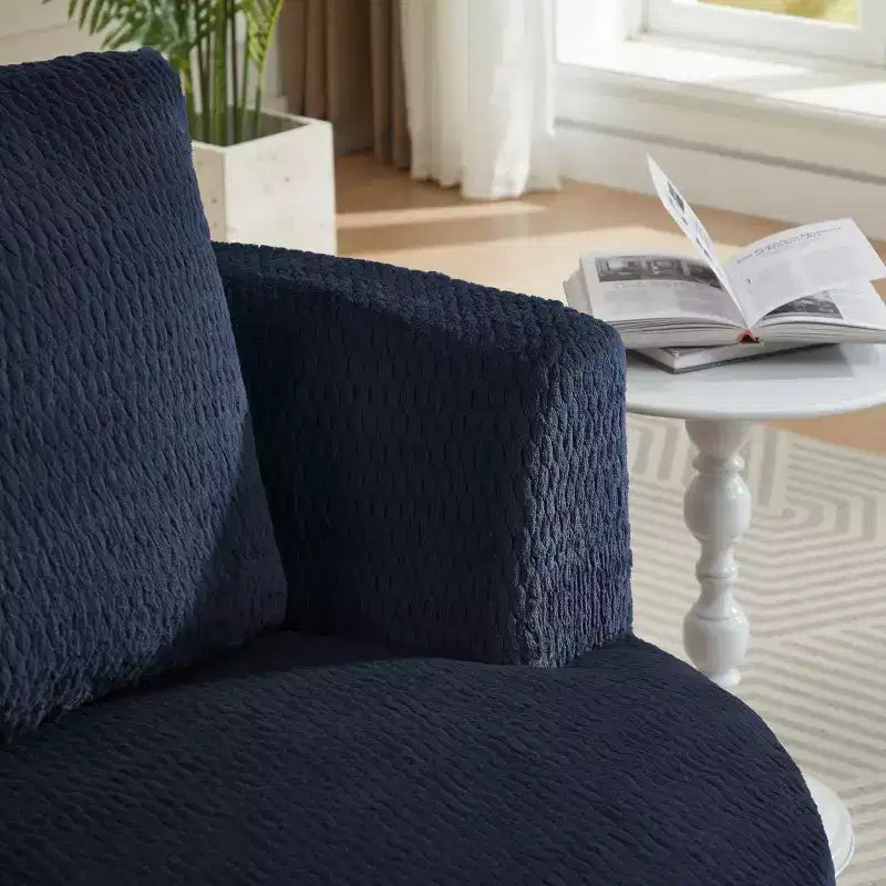 Moderna poltrona girevole a 360° con comoda seduta, piccola poltrona a botte per soggiorno, ufficio, appartamento