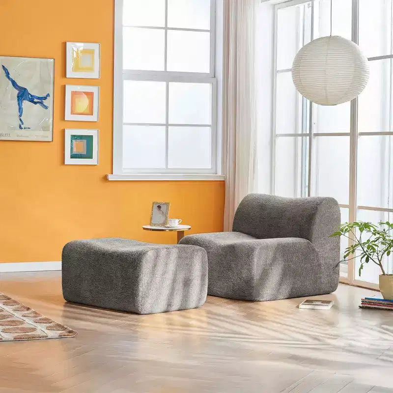 Divano Lounge Moderno in Schiuma a Compressione con Poggiapiedi, Comoda Poltrona Futon per Camera da Letto, Soggiorno, Ufficio