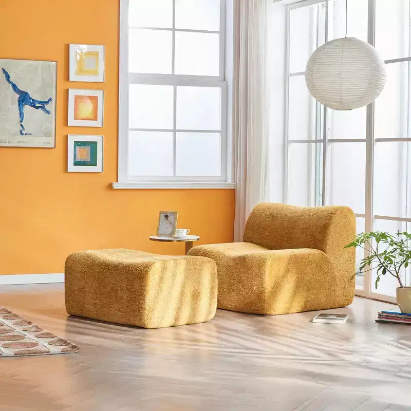 Divano Lounge Moderno in Schiuma a Compressione con Poggiapiedi, Comoda Poltrona Futon per Camera da Letto, Soggiorno, Ufficio