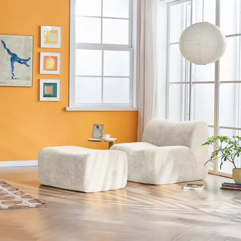 Divano Lounge Moderno in Schiuma a Compressione con Poggiapiedi, Comoda Poltrona Futon per Camera da Letto, Soggiorno, Ufficio