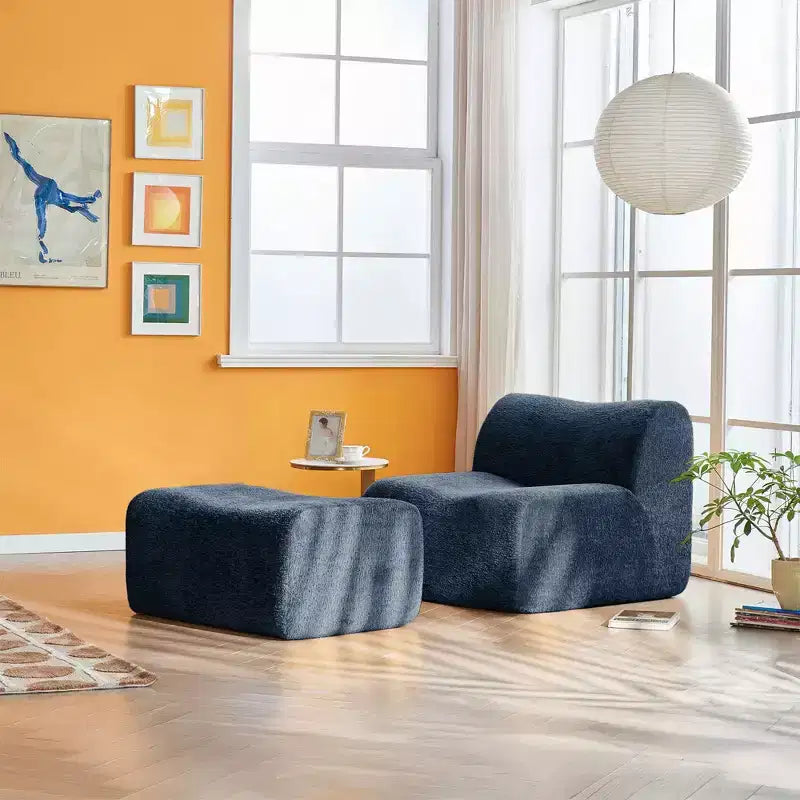 Divano Lounge Moderno in Schiuma a Compressione con Poggiapiedi, Comoda Poltrona Futon per Camera da Letto, Soggiorno, Ufficio