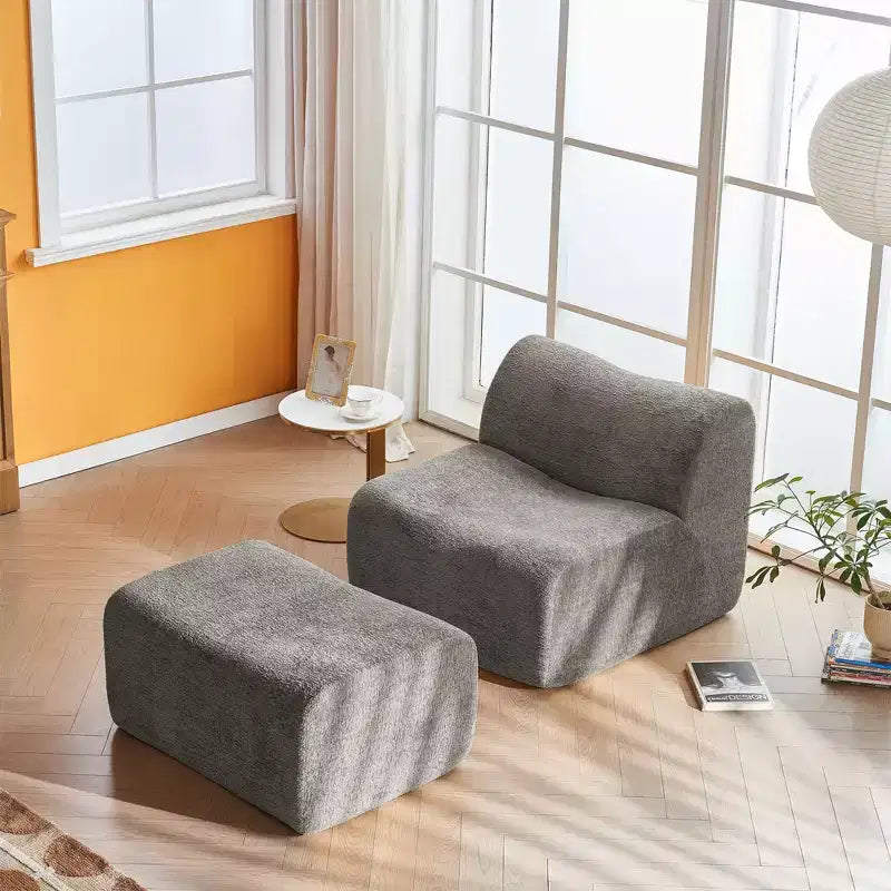 Divano Lounge Moderno in Schiuma a Compressione con Poggiapiedi, Comoda Poltrona Futon per Camera da Letto, Soggiorno, Ufficio