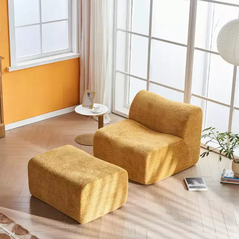 Divano Lounge Moderno in Schiuma a Compressione con Poggiapiedi, Comoda Poltrona Futon per Camera da Letto, Soggiorno, Ufficio