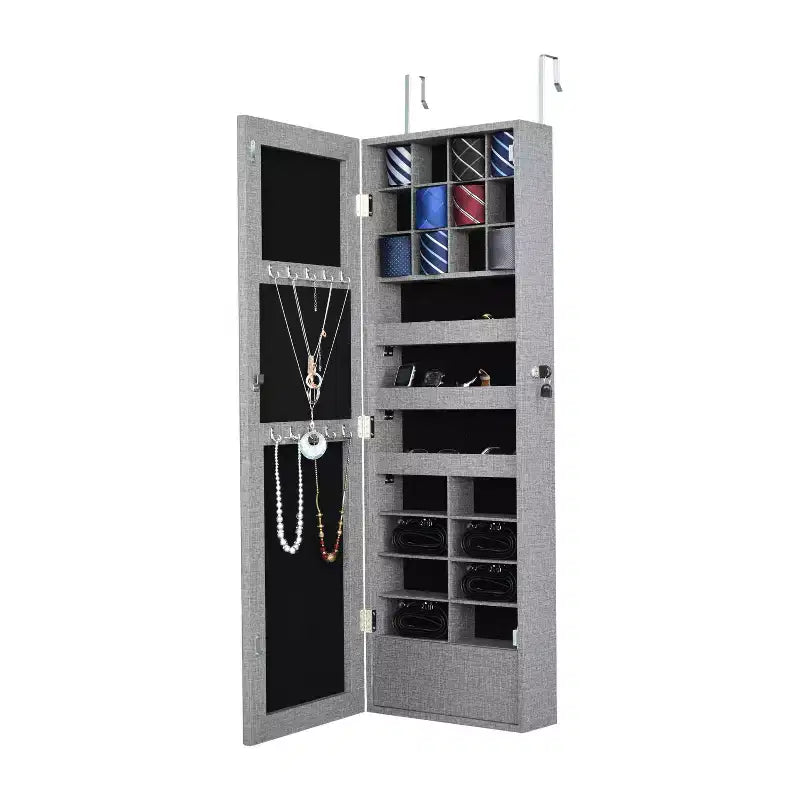 Specchio a figura intera con portagioie, Specchio da parete con serratura di sicurezza, Specchio da porta per soggiorno, cabina armadio