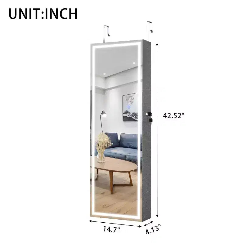 Specchio a figura intera con portagioie, Specchio da parete con serratura di sicurezza, Specchio da porta per soggiorno, cabina armadio