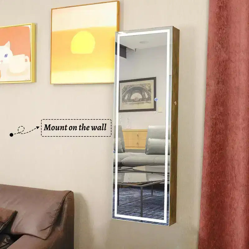 Specchio a figura intera con portagioie, Specchio da parete con serratura di sicurezza, Specchio da porta per soggiorno, cabina armadio