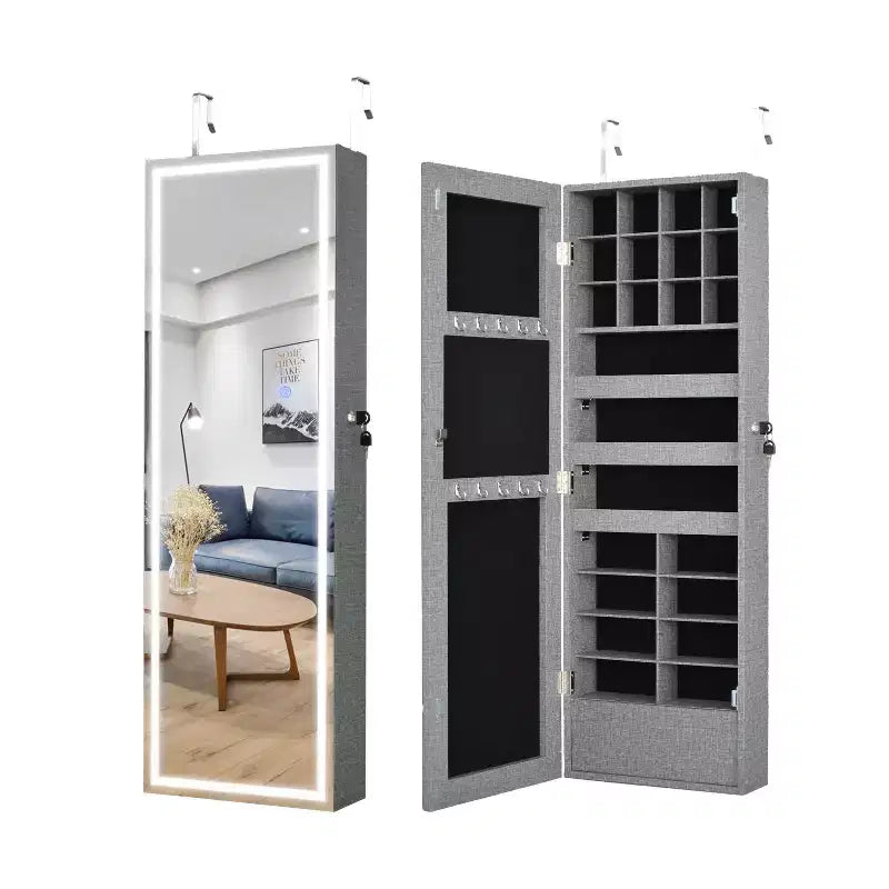 Specchio a figura intera con portagioie, Specchio da parete con serratura di sicurezza, Specchio da porta per soggiorno, cabina armadio