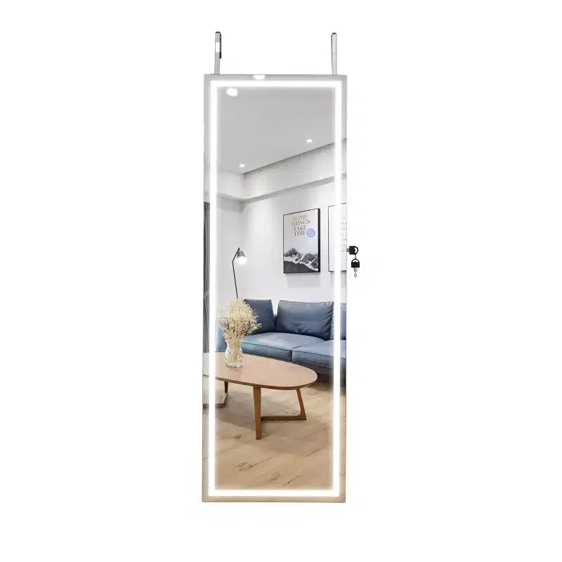 Specchio a figura intera con portagioie, Specchio da parete con serratura di sicurezza, Specchio da porta per soggiorno, cabina armadio