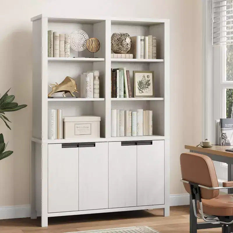 Libreria alta 179,5 cm con ante e ripiani regolabili, libreria a 5 livelli a doppia larghezza, scaffale in legno per soggiorno, ufficio, biblioteca