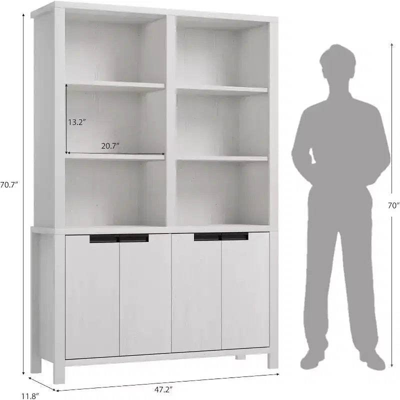Libreria alta 179,5 cm con ante e ripiani regolabili, libreria a 5 livelli a doppia larghezza, scaffale in legno per soggiorno, ufficio, biblioteca