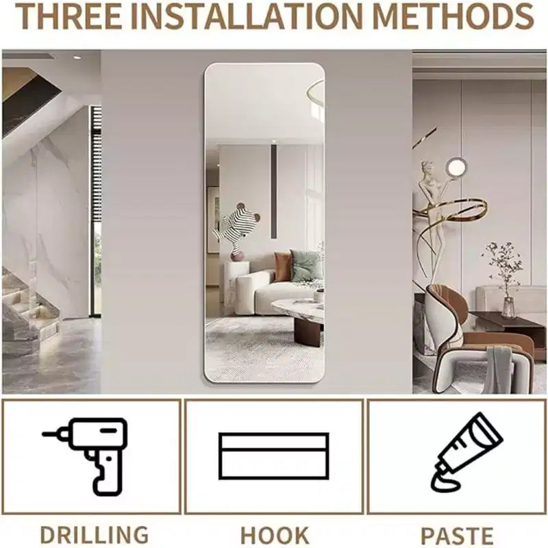 Specchio intero a prova di esplosione 65*24/60*15/56*15 pollici con angoli arrotondati, specchio moderno da parete da 5 mm, specchio per guardaroba, soggiorno