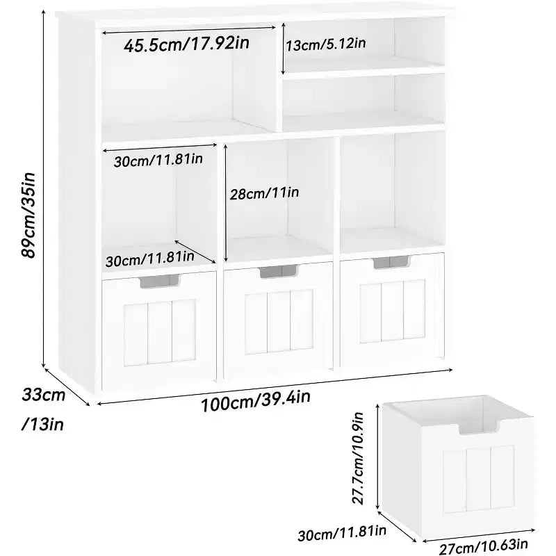 Mobiletto con 3 Cassetti Mobili e 6 Cubi, Scaffale per Bambini Libreria per Bambini con Ruote Nascoste, Organizzatore Libreria per Bambini