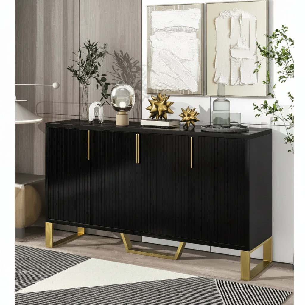 Zevemomo Buffet Sideboard Storage Cabinet Coffee Bar Console Table with Adjustable Shelf, 4 Doors, Black