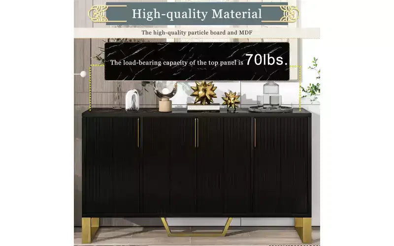 Credenza con Armadietto Contenitore, Tavolino da Caffè, Mobiletto Console con Ripiano Regolabile, 4 Ante, Nero
