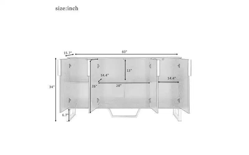Credenza con Armadietto Contenitore, Tavolino da Caffè, Mobiletto Console con Ripiano Regolabile, 4 Ante, Nero