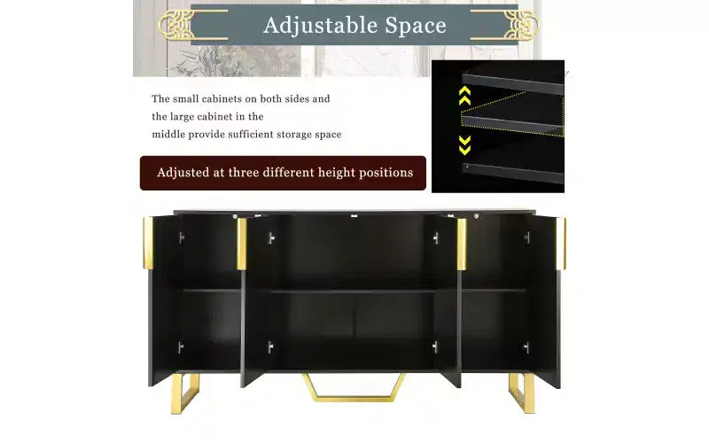 Credenza con Armadietto Contenitore, Tavolino da Caffè, Mobiletto Console con Ripiano Regolabile, 4 Ante, Nero