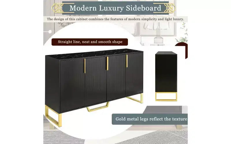 Credenza con Armadietto Contenitore, Tavolino da Caffè, Mobiletto Console con Ripiano Regolabile, 4 Ante, Nero