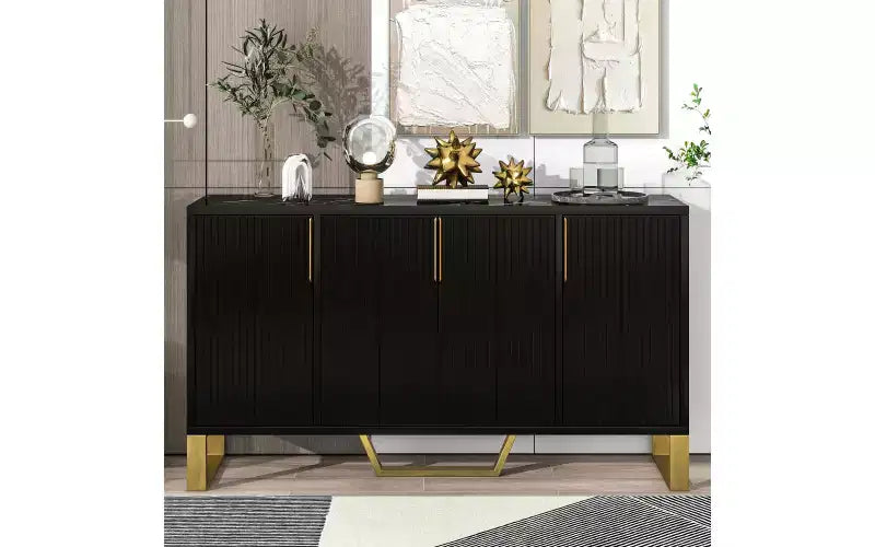 Credenza con Armadietto Contenitore, Tavolino da Caffè, Mobiletto Console con Ripiano Regolabile, 4 Ante, Nero