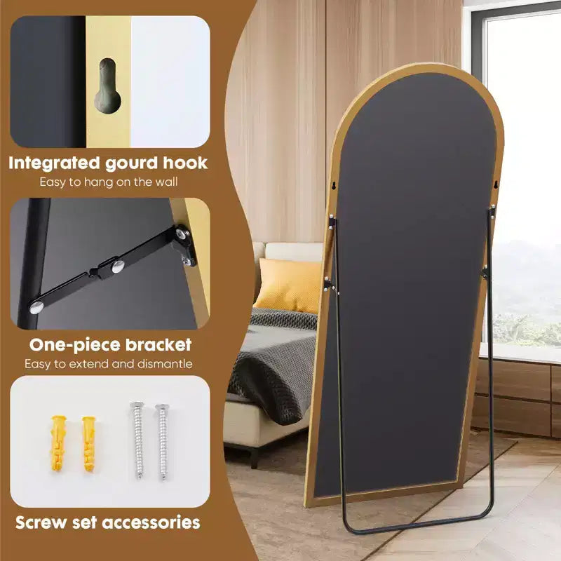 Specchio a figura intera 71*26IN rettangolare/ad arco con supporto in metallo, specchio da terra con fori per appendere, specchio da parete per camerino, negozio di abbigliamento