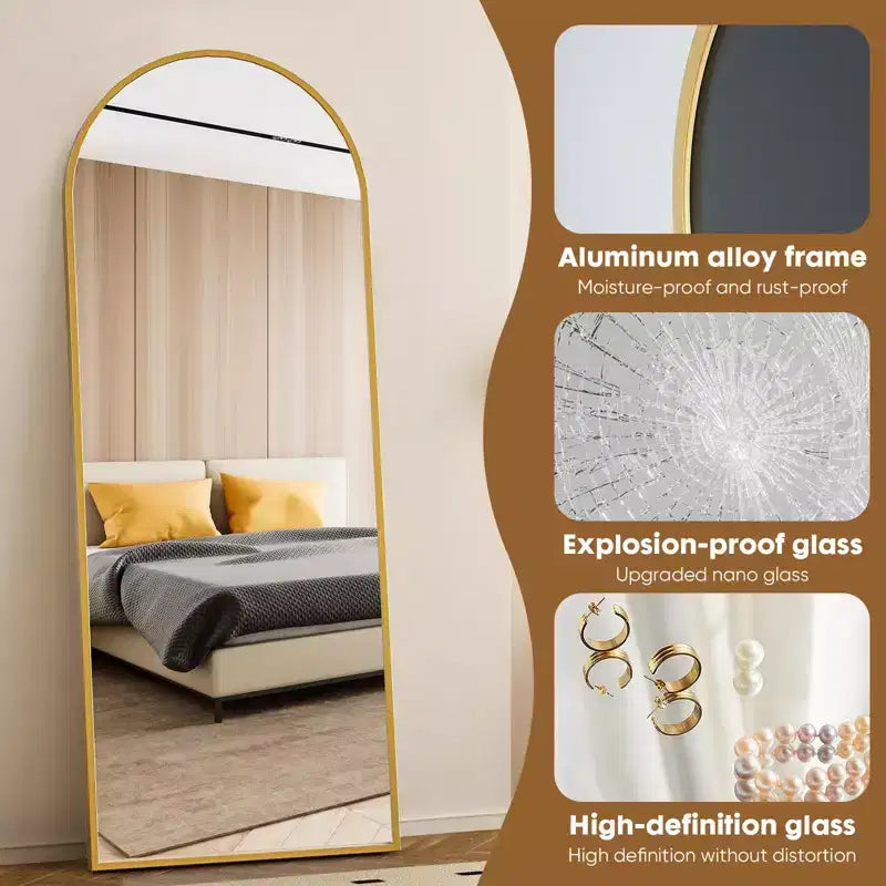 Specchio a figura intera 71*26IN rettangolare/ad arco con supporto in metallo, specchio da terra con fori per appendere, specchio da parete per camerino, negozio di abbigliamento