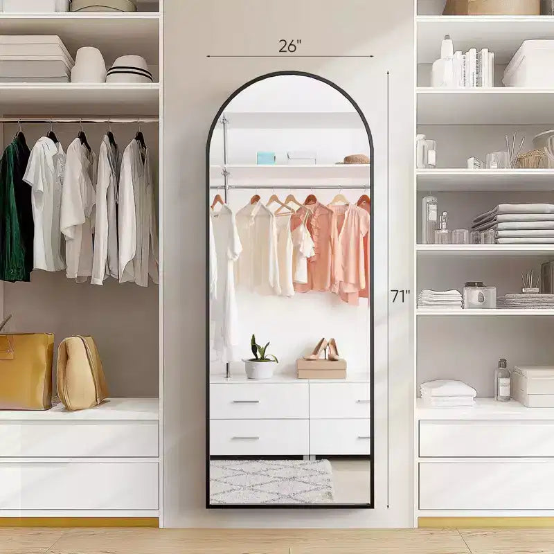 Specchio a figura intera 71*26IN rettangolare/ad arco con supporto in metallo, specchio da terra con fori per appendere, specchio da parete per camerino, negozio di abbigliamento