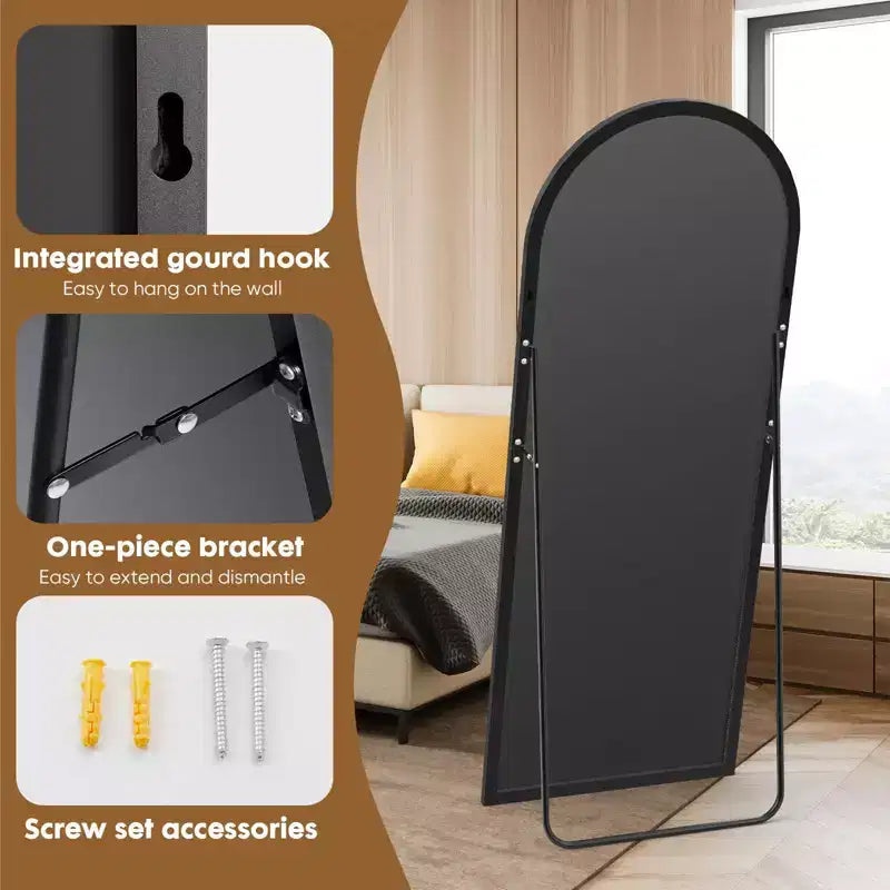 Specchio a figura intera 71*26IN rettangolare/ad arco con supporto in metallo, specchio da terra con fori per appendere, specchio da parete per camerino, negozio di abbigliamento