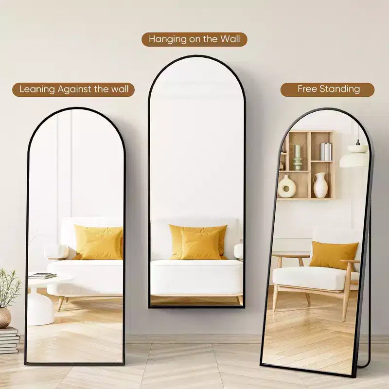 Specchio a figura intera 71*26IN rettangolare/ad arco con supporto in metallo, specchio da terra con fori per appendere, specchio da parete per camerino, negozio di abbigliamento