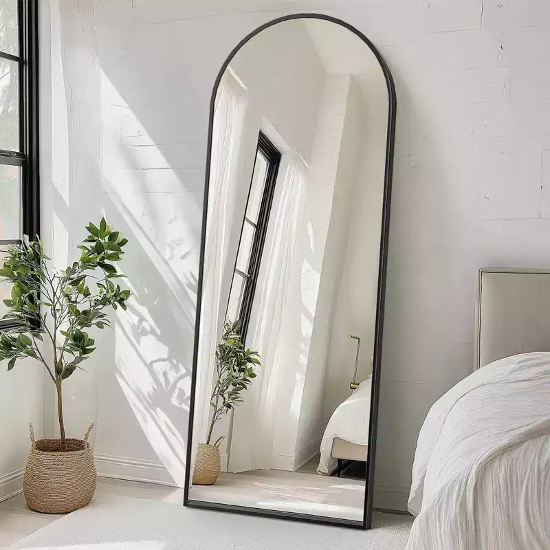 Specchio a figura intera 71*26IN rettangolare/ad arco con supporto in metallo, specchio da terra con fori per appendere, specchio da parete per camerino, negozio di abbigliamento