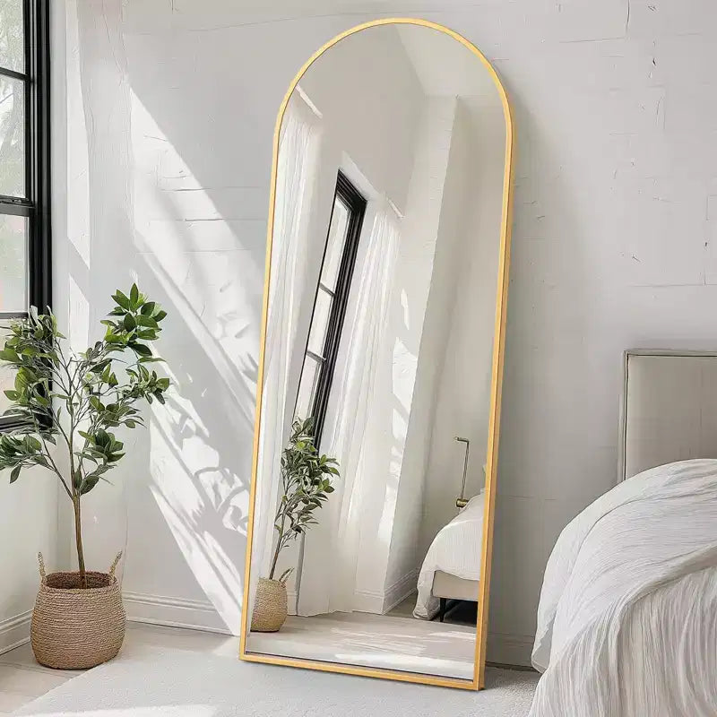 Specchio a figura intera 71*26IN rettangolare/ad arco con supporto in metallo, specchio da terra con fori per appendere, specchio da parete per camerino, negozio di abbigliamento