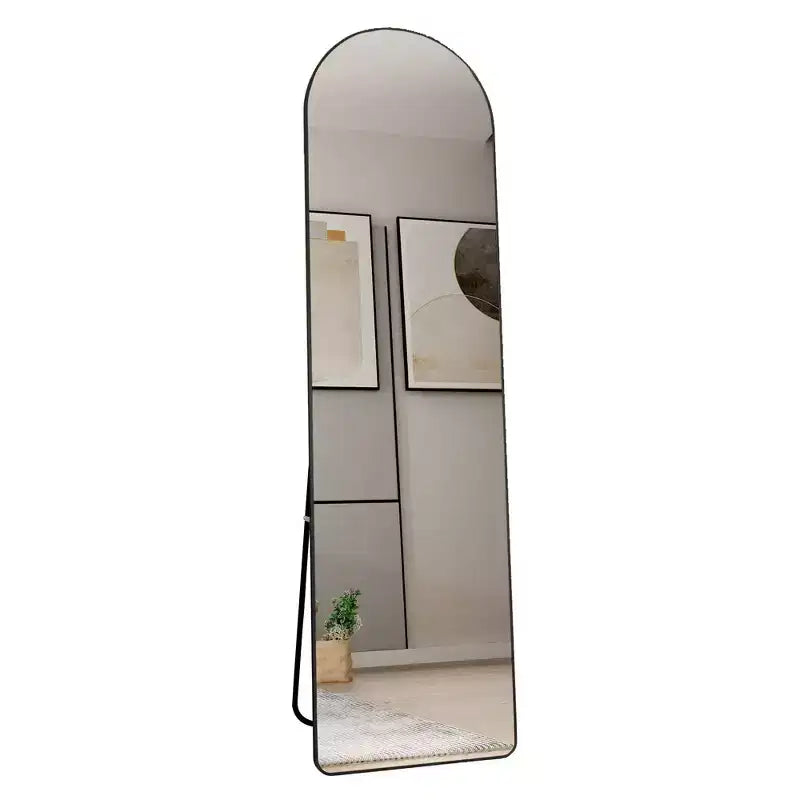 Specchio intero elegante 59*16.5 pollici con cornice in lega di alluminio, specchio da terra ad arco, specchio da pavimento per soggiorno, sala trucco, nero
