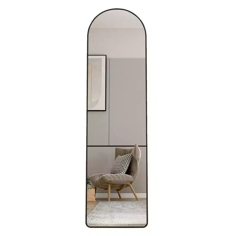 Specchio intero elegante 59*16.5 pollici con cornice in lega di alluminio, specchio da terra ad arco, specchio da pavimento per soggiorno, sala trucco, nero